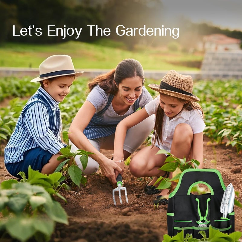 Housolution Gardening Tools Set, 8PCS Heavy Duty Garden Tools with Non-Slip Rubber Grip with Large Garden Bag for Tools Aluminum Alloy Hand Tools for Gardening,Gardening Gifts for Women and Men, Green - Image 2